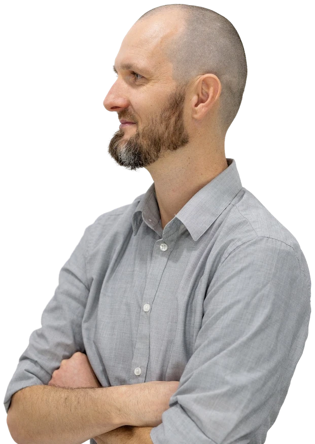 Side profile portrait of Franz Wiebe, Product Engineer